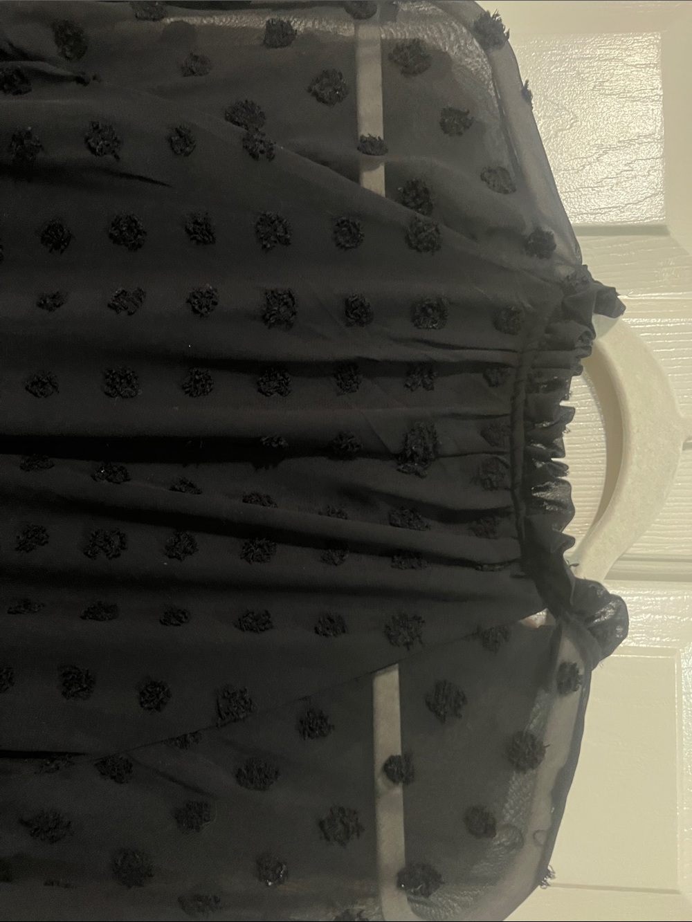 Black Sheer Swiss Dot Midi Dress with Ruffled Hem - Picture 9 of 12